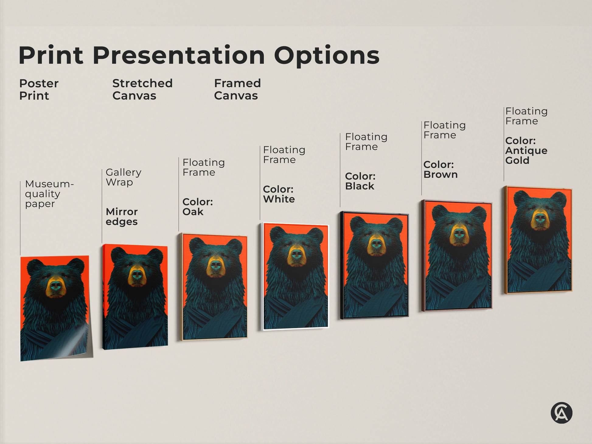 Explore presentation options for this black bear art print. Choose from poster prints stretched canvases or framed canvas options. Find the perfect style for your wildlife artwork.