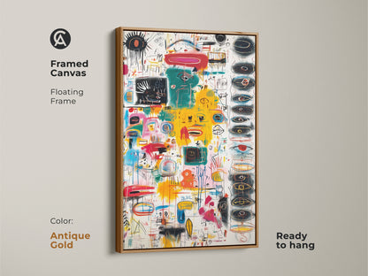 Add a touch of elegance with this framed canvas artwork. The frame is in an antique gold finish. The abstract art features bold colors. This framed canvas comes ready to hang enhancing any room.