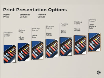 Print presentation options for cigar humidor art. Select a poster print or stretched canvas for your man cave. Frame floating options come in black white oak brown or antique gold. Premium art with gallery wrap edges fits any space. Find the perfect style today