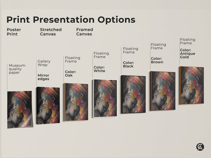 Explore print presentation options for the African Mother and Child cultural collage art print. Choose from poster prints stretched canvas and framed canvas options. Find the perfect eclectic wall decor for your space.