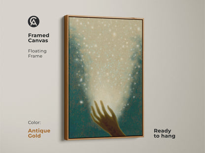 Adorn your walls with spiritual abstract art. The gold teal ethereal canvas print adds fantasy to any room. It is a unique birthday gift for a spiritual friend