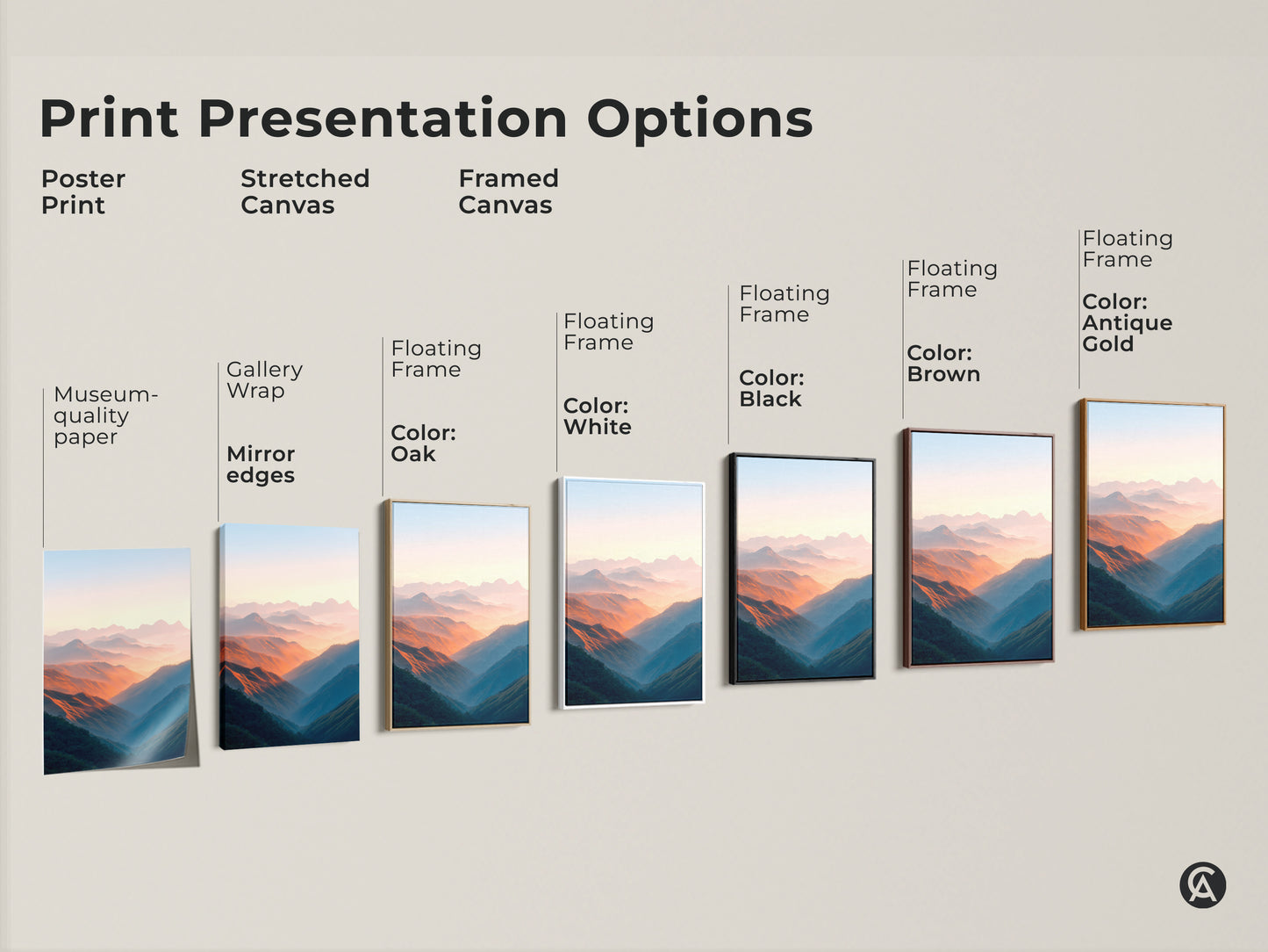 Explore options for presenting your scenic mountain valley art print. Choose from poster prints stretched canvas or framed canvas art. Pick black brown antique gold or white floating frames. Find the perfect style for your contemporary home decor. Enjoy museum quality art.