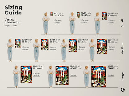 Reference our sizing guide for cubist still life canvas and posters. The vertical orientation shows the art in small medium and large sizes. This ensures the ideal fit for your space.
