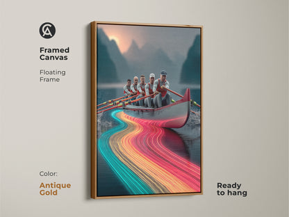 Google Drive cannot scan this file for viruses. The Abstract Canvas Print features a rowing team in motion. It is accented by dynamic neon light trails. It is a digital image.