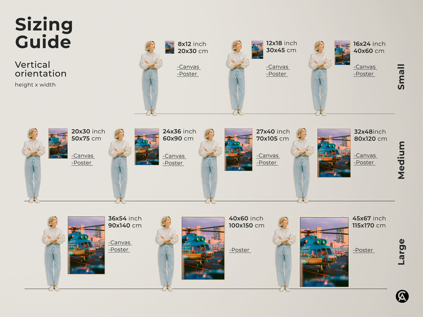 Find the perfect size with our sizing guide. Featuring a teal helicopter artwork we offer various dimensions. From small to large each size enhances your space. Visualize the artwork in your home. Transform your walls with our stunning aviation art. Order yours today.