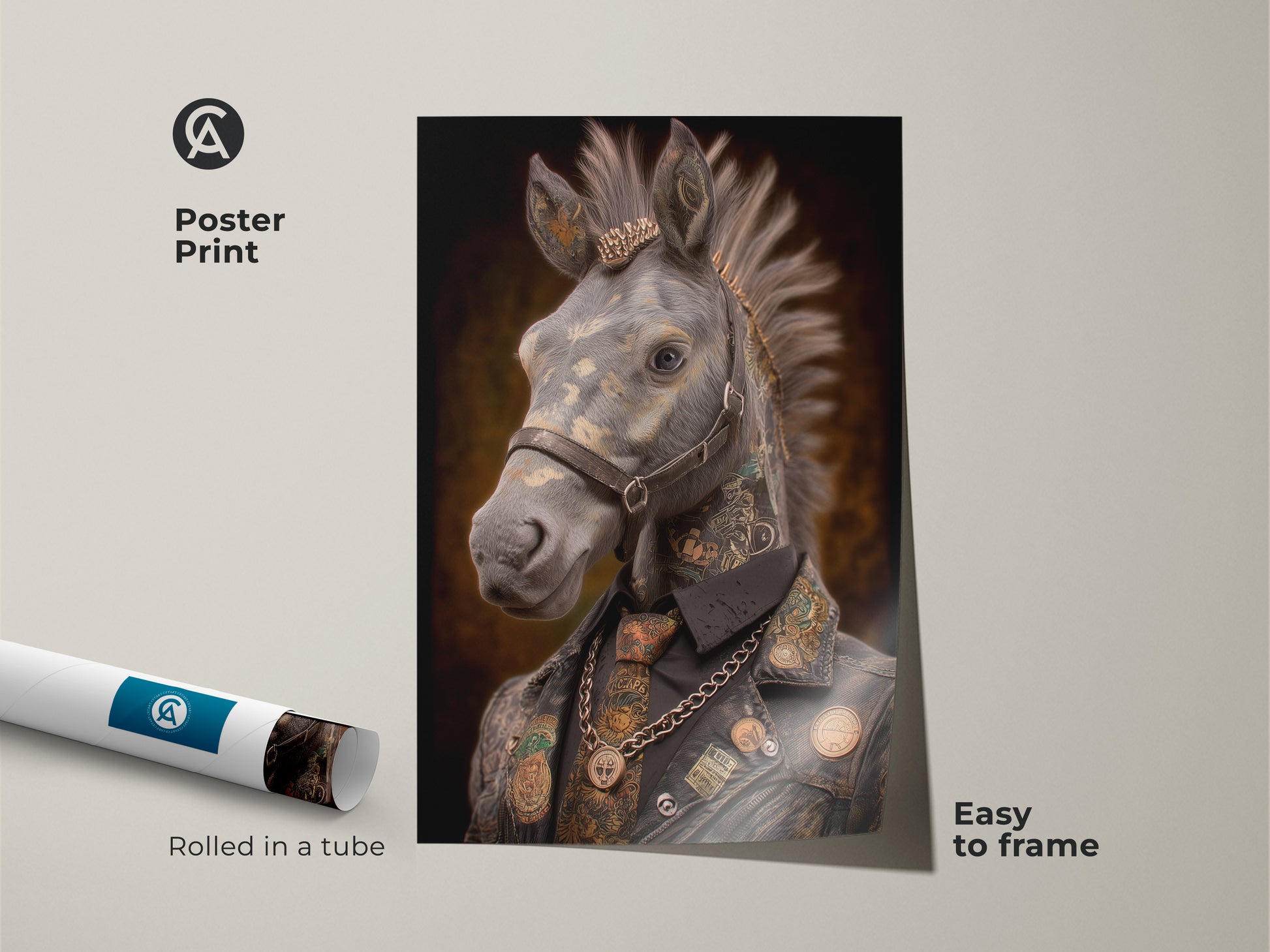 Add a touch of alternative to your space with this Tattooed Horse Poster Print. Rolled in a protective tube for easy framing. This fantasy animal artwork will add character to any room. It captures the essence of Steampunk style. Perfect as eclectic home decor or a gift for horse lovers. Display this unique animal artwork.