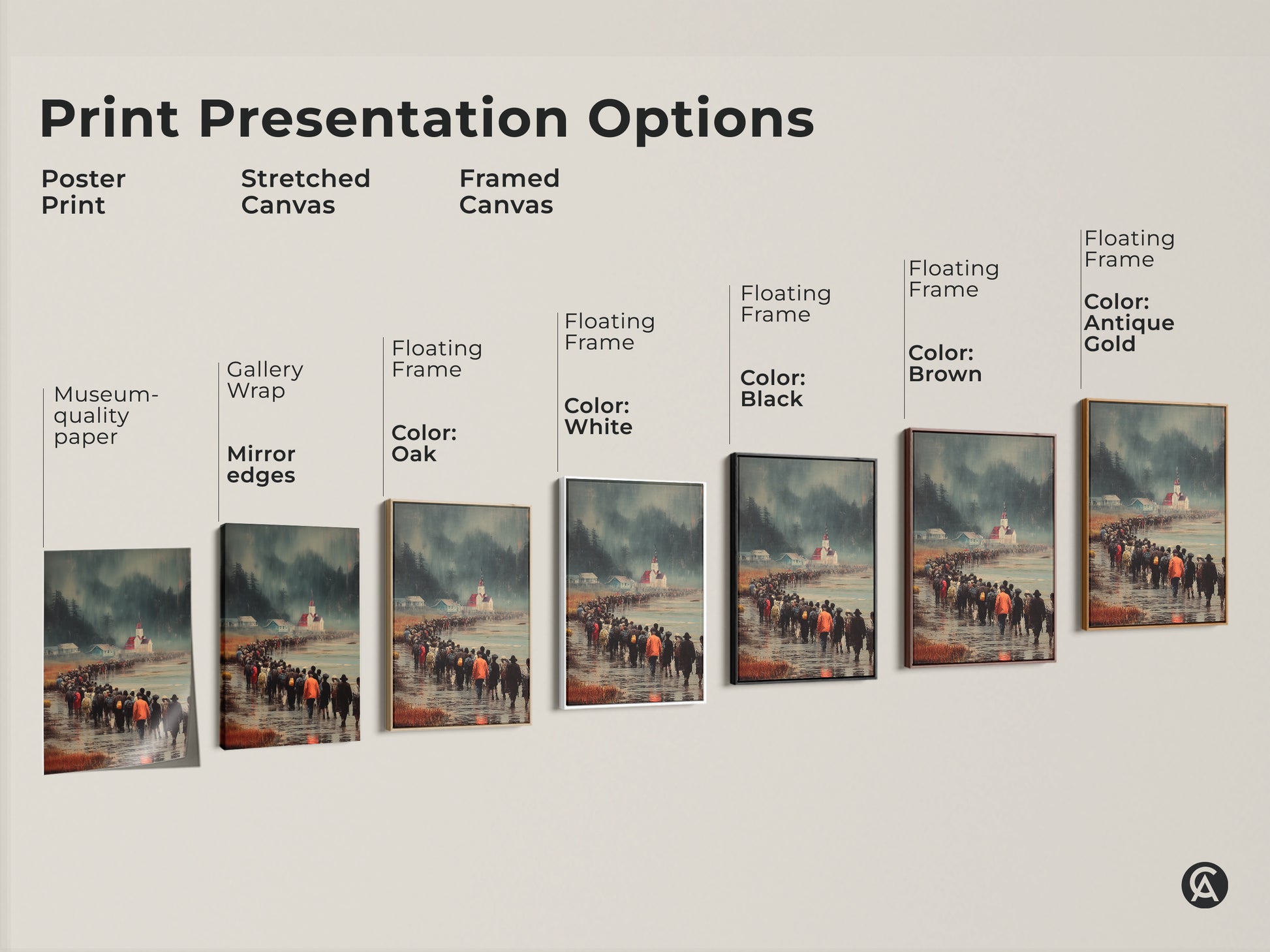 Explore poster print stretched and framed canvas options. Find your perfect museum quality paper or gallery wrapped art. Choose floating frames in black brown oak or white to showcase a procession to church. Elevate your wall decor with art for travelers gift today