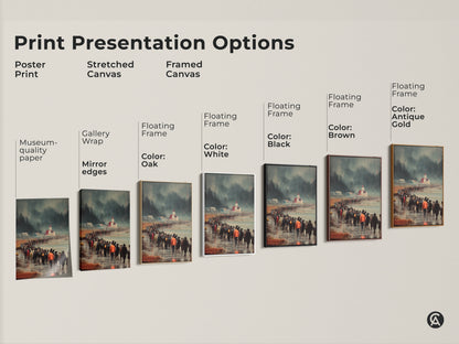 Explore poster print stretched and framed canvas options. Find your perfect museum quality paper or gallery wrapped art. Choose floating frames in black brown oak or white to showcase a procession to church. Elevate your wall decor with art for travelers gift today