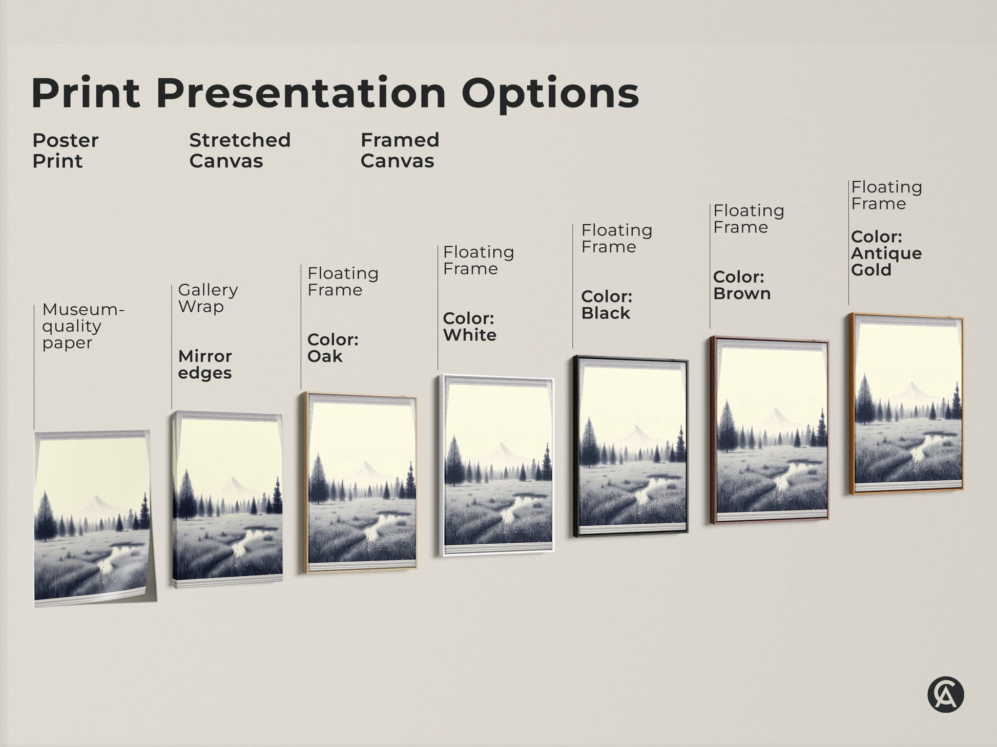 Explore print presentation options for minimalist mountain artwork. See poster prints stretched canvases and framed canvases. Find black and white landscape prints perfect for any decor style. Discover the beauty of Scandinavian pine tree canvas art.