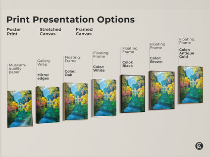Explore our print presentation options. Choose from poster prints stretched canvas or framed canvas art to showcase the stunning Jiuzhaigou Valley. Find the perfect museum-quality paper or gallery wrap to enhance your space. Shop now!