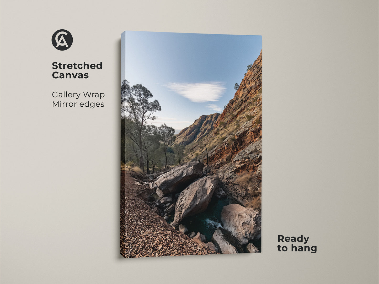 Stretched canvas art print of a Rocky Mountain scene. Gallery-wrapped with mirrored edges offers a modern touch. The sky blue nature photography showcases gnarled trees and rustic charm. Ready to hang for easy wall decor. A great hiker gift for nature lovers.