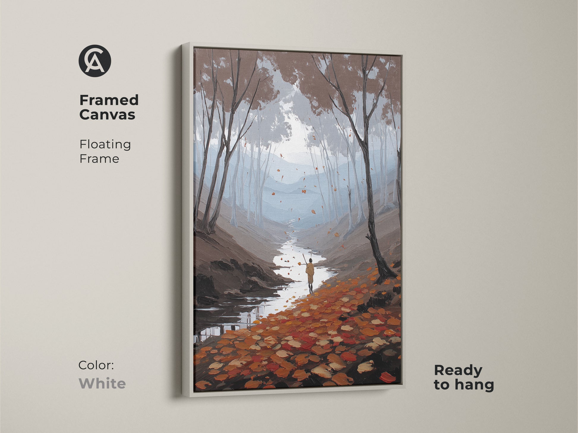 Warning Message for Nature Landscape Canvas Art Print. Google Drive can't scan this file for viruses. The file is an autumn forest river scene with a hiker. You can still download this impressionist painting.