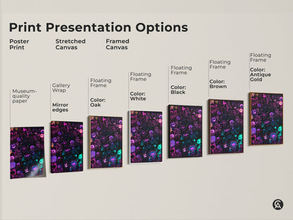 Explore print presentation options for neon cartoon character art. Choose from poster prints stretched canvases and framed canvases. Select your perfect piece of wall decor. Discover museum-quality art with gallery wrapped edges. Find the ideal artwork to enhance your space
