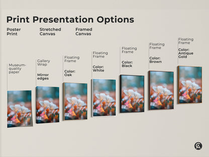 Explore print presentation options for mushroom artwork. Choose from poster prints stretched canvas and framed canvas. Various floating frame colors are available. Find the perfect style to match your decor aesthetic.
