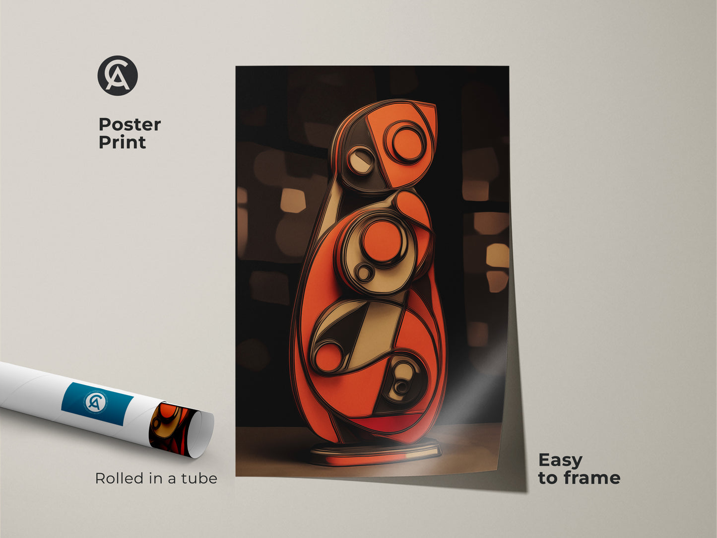 Vibrant orange and blue abstract art on canvas. This contemporary art print features a geometric pattern. Ideal for modern office decor or a living room statement piece. The color splash artwork adds a touch of sophistication. A great housewarming gift.