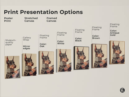 Explore print options for this Gothic Doberman artwork. Choose from poster prints stretched canvas or framed canvas. Frame colors include black brown antique gold and white. Find the perfect canine wall art for eclectic home decor or a cool canine poster.