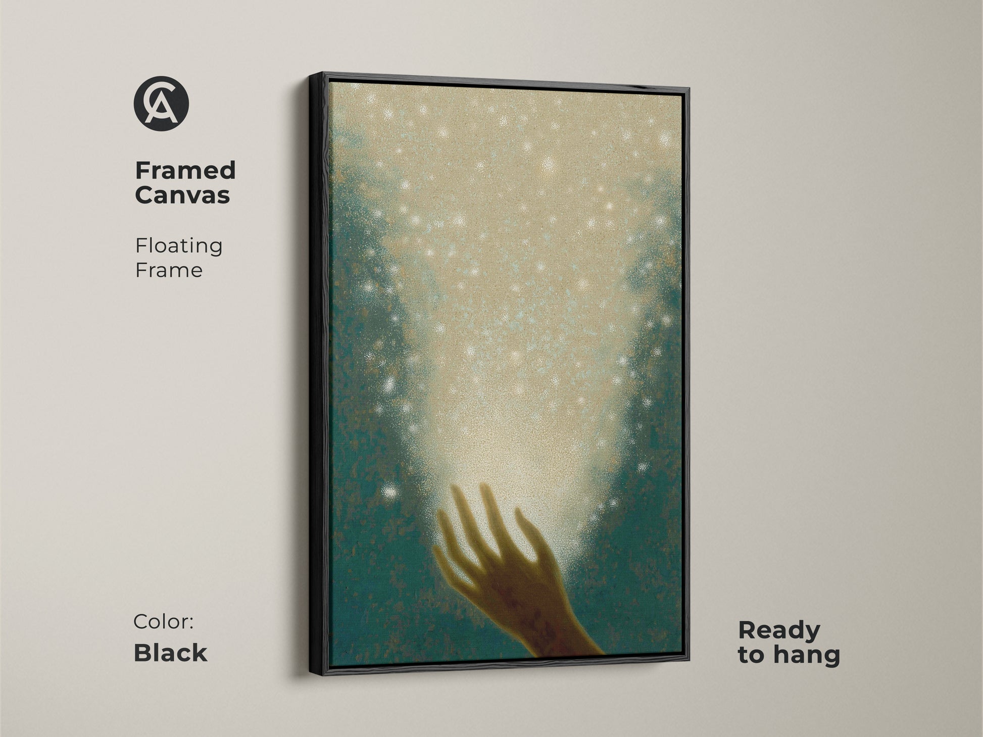 Experience spiritual wall art with gold accents. This dreamy stars canvas offers unique wall decor. Perfect as a bohemian art print it enhances any space