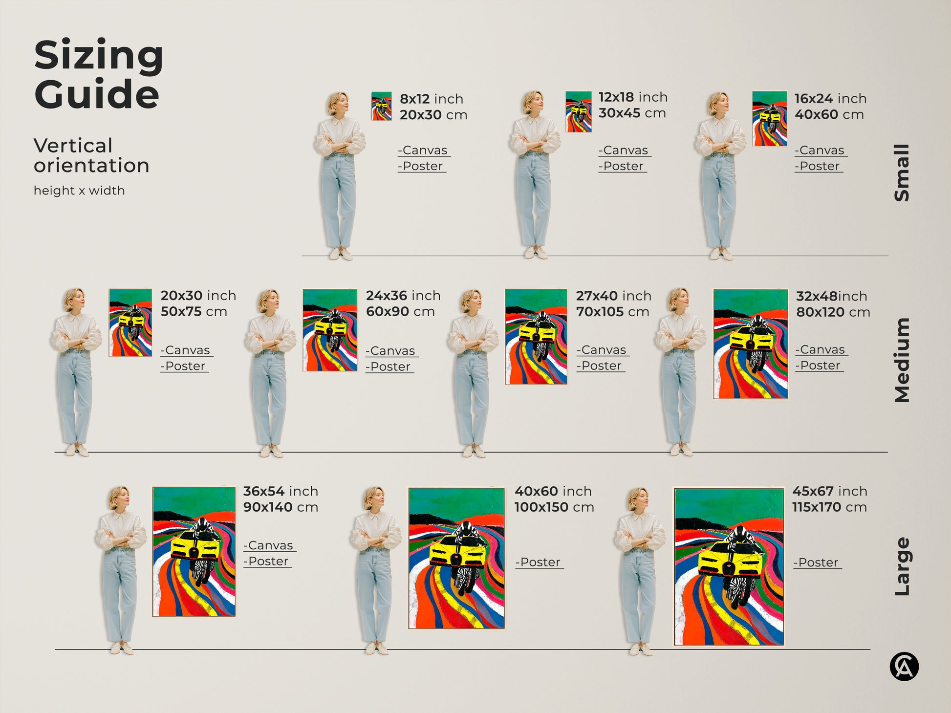 Discover the ideal vertical orientation size. Canvas and poster options range from small to large dimensions. Each size features a dynamic Yellow race car. Perfect for any wall this Pop artwork adds an energetic touch. Find the perfect fit to elevate your office garage or living space with speed and color. Its a perfect gift for any F1 fan.