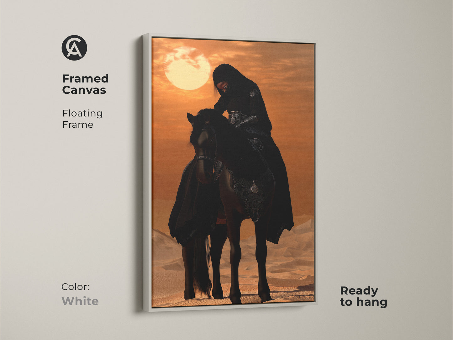 Bring a sense of adventure to any space with this framed canvas in white color. It features an Arabian horse and woman. The print offers rich detail. This equestrian gift idea is perfect for travel theme art.