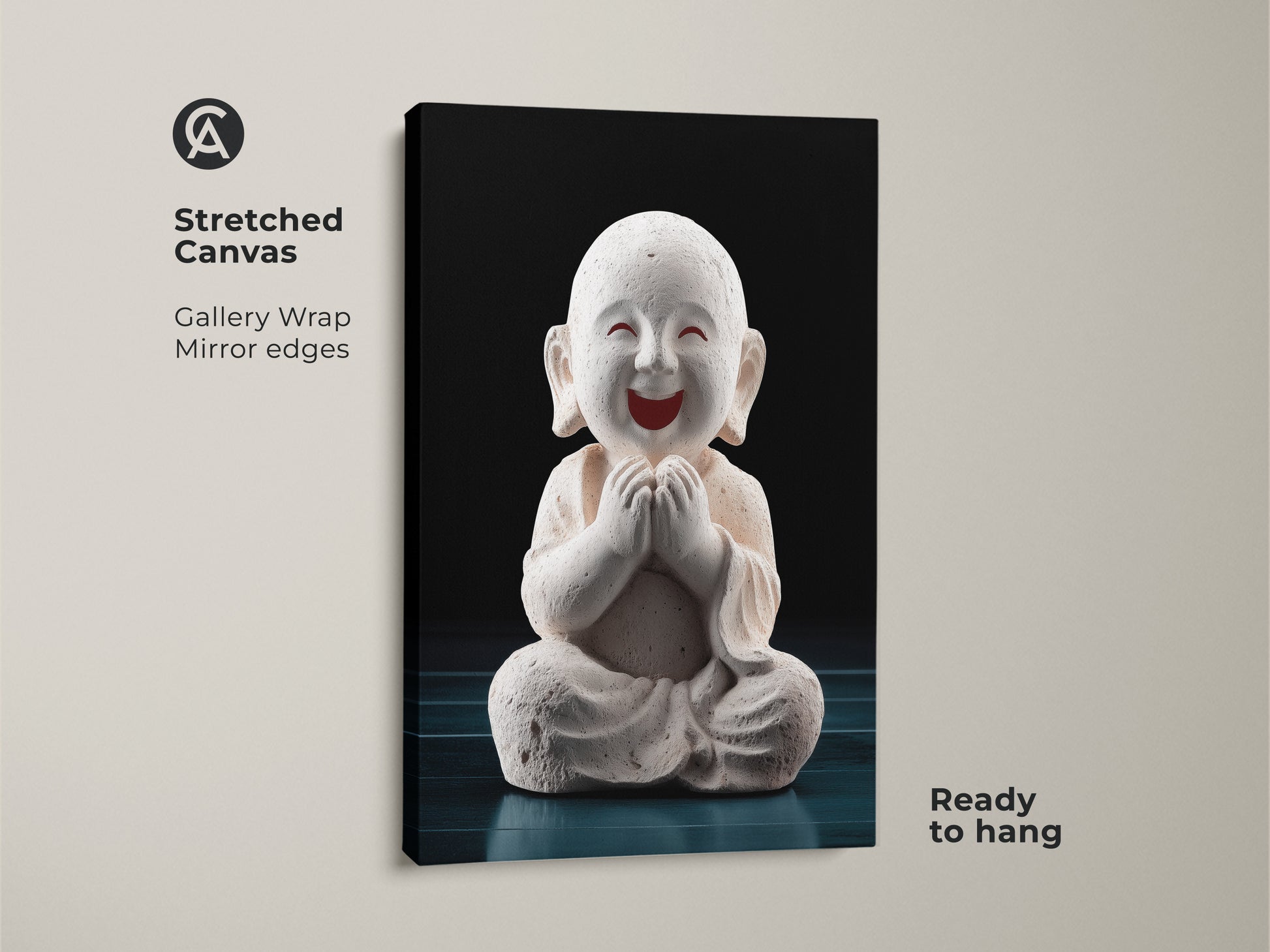 Stretched Canvas of Minimalist Buddha Wall Art. Gallery wrapped with mirror edges this zen monk canvas is ready to hang. It's a spiritual gift art for meditation a peaceful bedroom decor.