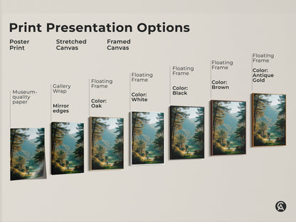 Explore print presentation options for golf course artwork. Choose from poster prints stretched canvas or framed canvas. Find the perfect style to match your decor. Options include gallery wrap floating frame and museum quality paper.