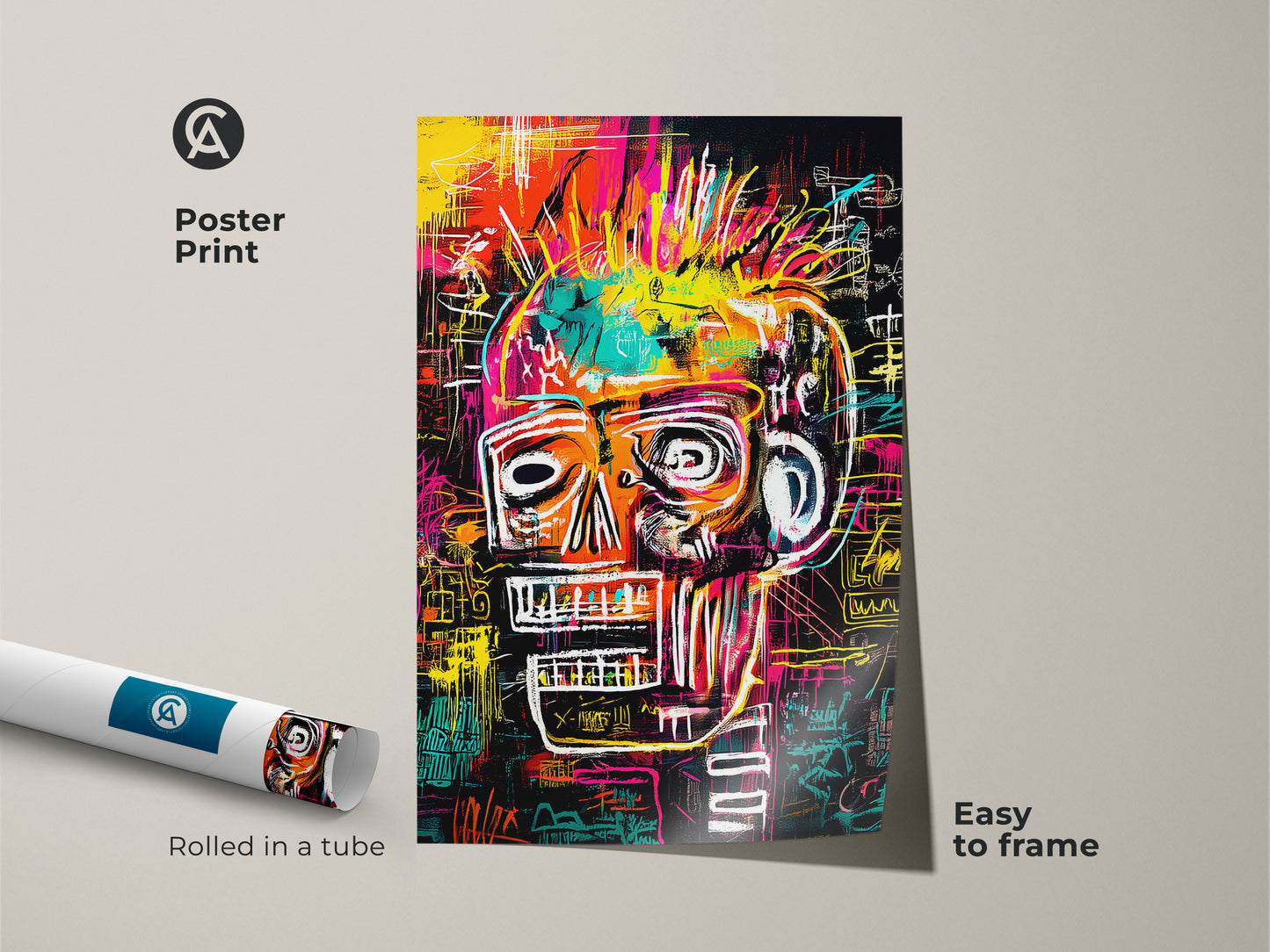 Looking for an easy-to-frame art print? This vibrant skull poster is rolled in a tube for safe shipping. The colorful artwork will add a unique touch to any space. Frame it to match your decor. This poster print is a great way to showcase your style.