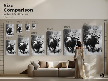 This captivating sketch shows a bull in a grass field. The monochrome art is a unique rancher birthday gift. This animal sketch canvas brings nature wildlife indoors. The black and white decor is perfect for a study room or office. Add rustic charm today.
