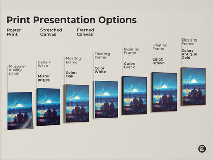 Print presentation options available. They include poster prints stretched canvas and framed canvas. Choose from various colors like oak white black brown and antique gold for your floating frame.
