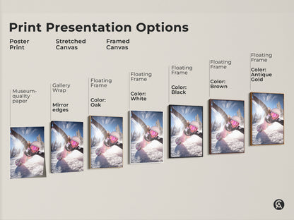 Explore print presentation options. Choose from poster prints stretched canvas and framed canvas. Featuring dynamic winter sports action art. Perfect for personalized snowboard gifts and decor.