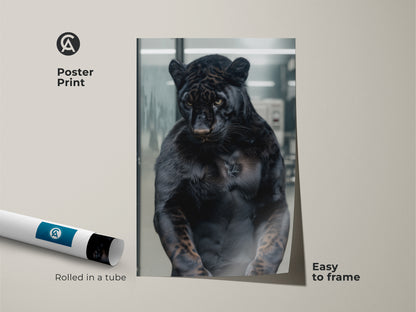 Poster print of a powerful black panther ready to frame. This museum-quality paper captures the panther's strength. The artwork is rolled in a protective tube for easy transport. Add a touch of wildlife art to your space. Frame this print to create a unique statement piece.