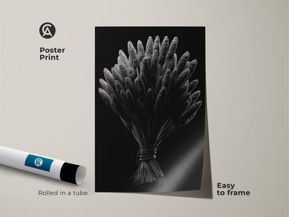 Botanical art poster print rolled in a tube. It is an easy-to-frame wheat illustration. The black background adds a modern touch. It is a simple yet sophisticated wall art piece.