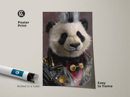 Poster Print version of the Punk Rock Panda art. This is an easy-to-frame option for this unique animal canvas. The print comes rolled in a tube. The gothic panda print brings a rebellious touch to alternative wall decor. It's a perfect gift for rock fans.