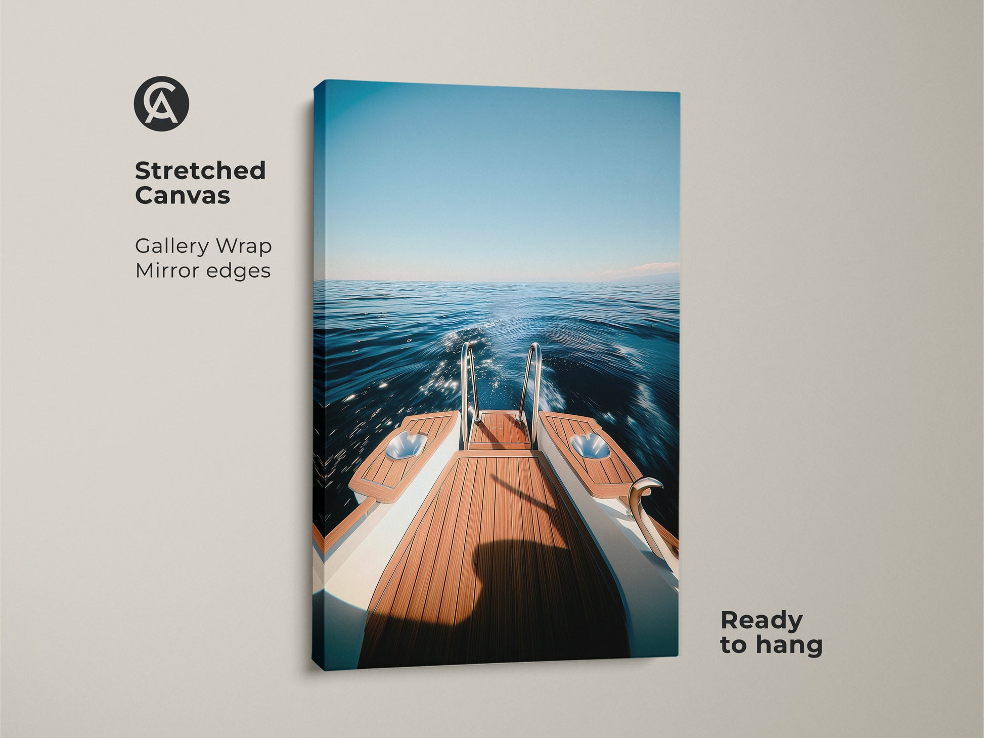 Elevate your home with this stunning yacht canvas art print. The ocean wave wall art features a stretched canvas gallery wrap with mirrored edges. Ready to hang this coastal home decor brings nautical boat art to life. Enjoy a deep blue seascape that adds a summer vibe. The modern nautical decor is perfect as a gift for a boat owner.