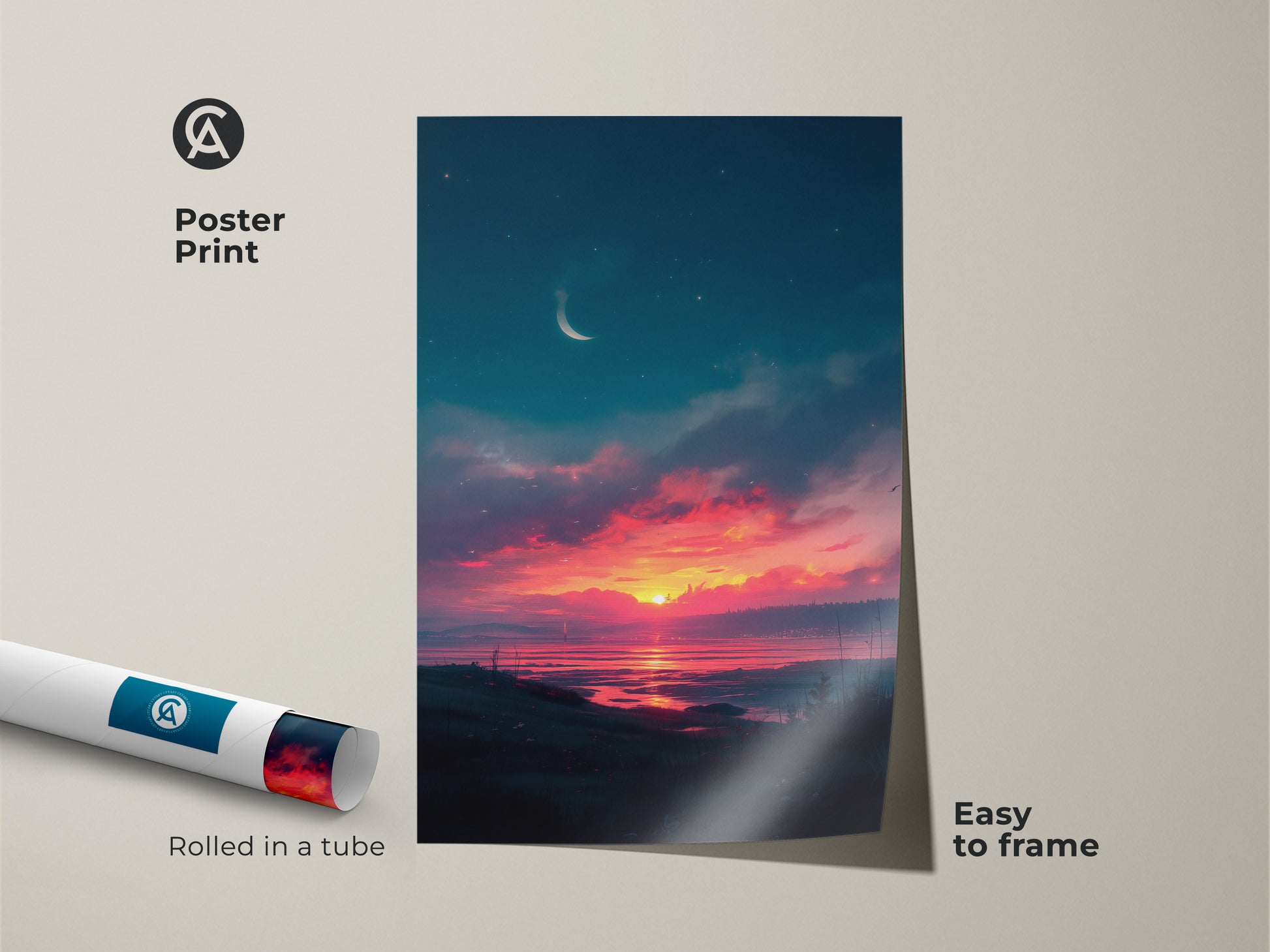 Add a touch of serenity to your space with this stunning sunset poster print. Rolled in a tube for easy framing this artwork is ready to be displayed. Bring the beauty of nature into your home or office. Perfect for adding a touch of color and tranquility to any room.