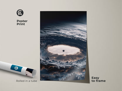 Abstract space art poster print rolled in a tube. This deep navy nebula print offers an easy-to-frame sci-fi cosmos artwork option. A great contemporary decor piece and gift for stargazers seeking celestial-themed art.