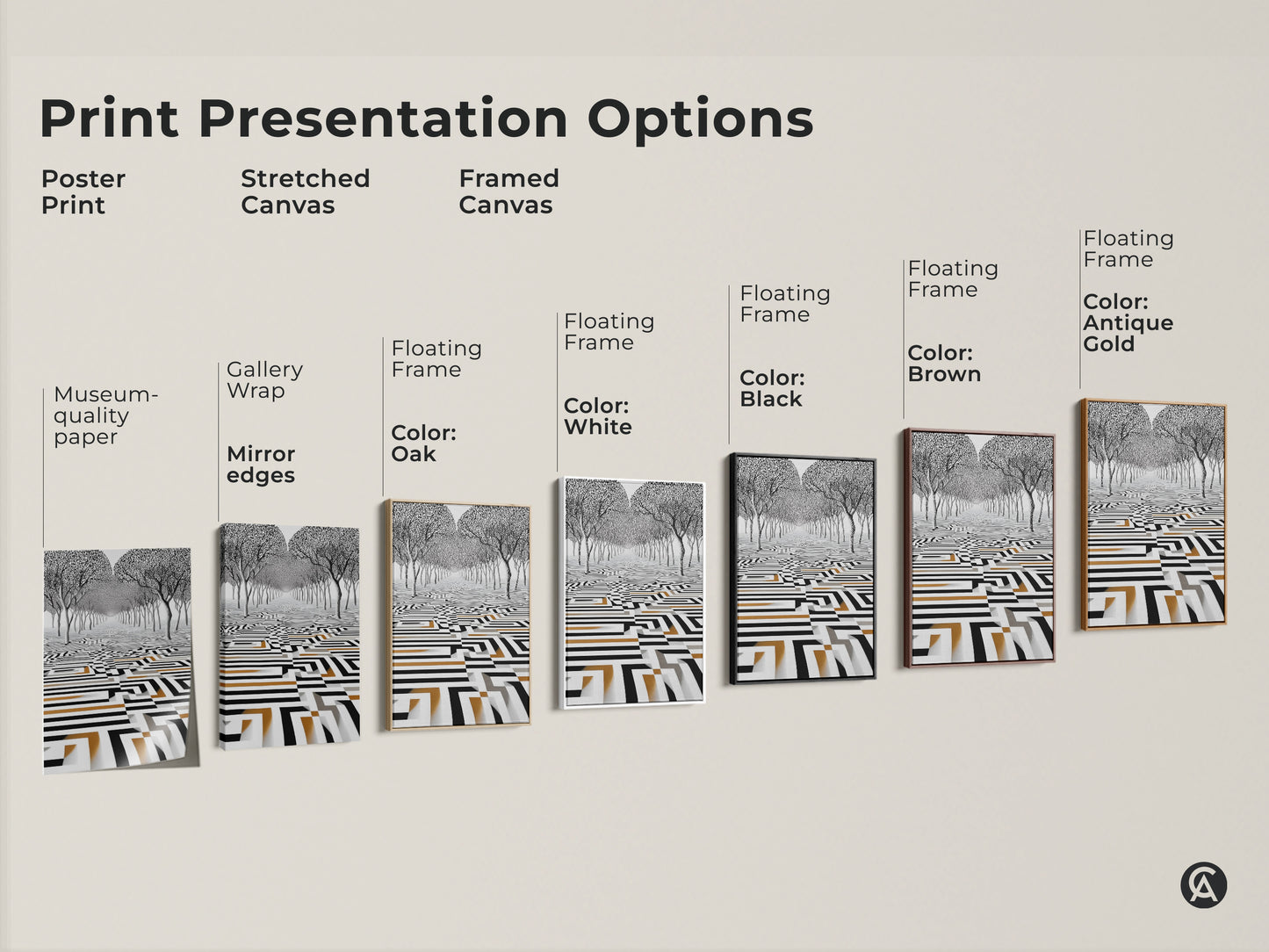 Explore print options for the surreal trees maze canvas art. Choose from poster prints stretched canvas or framed canvas. Floating frames come in black brown white oak and antique gold. Find museum-quality paper gallery wrap mirror edges.