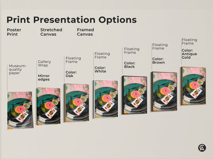 Explore print presentation options. Choose from poster prints stretched canvases and framed canvases. Select a floating frame color. Find the perfect abstract vinyl record artwork for your space. Elevate your home decor with unique wall art.