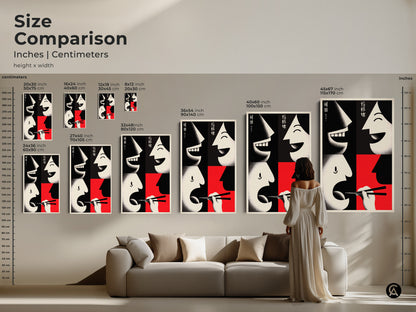 Compare sizes of Faces & Chopsticks Canvas Print. Sizes range from 8x12 inches to 45x67 inches. Minimalist kitchen art is perfect for any space. This unique piece makes an ideal housewarming gift. Order your art today.
