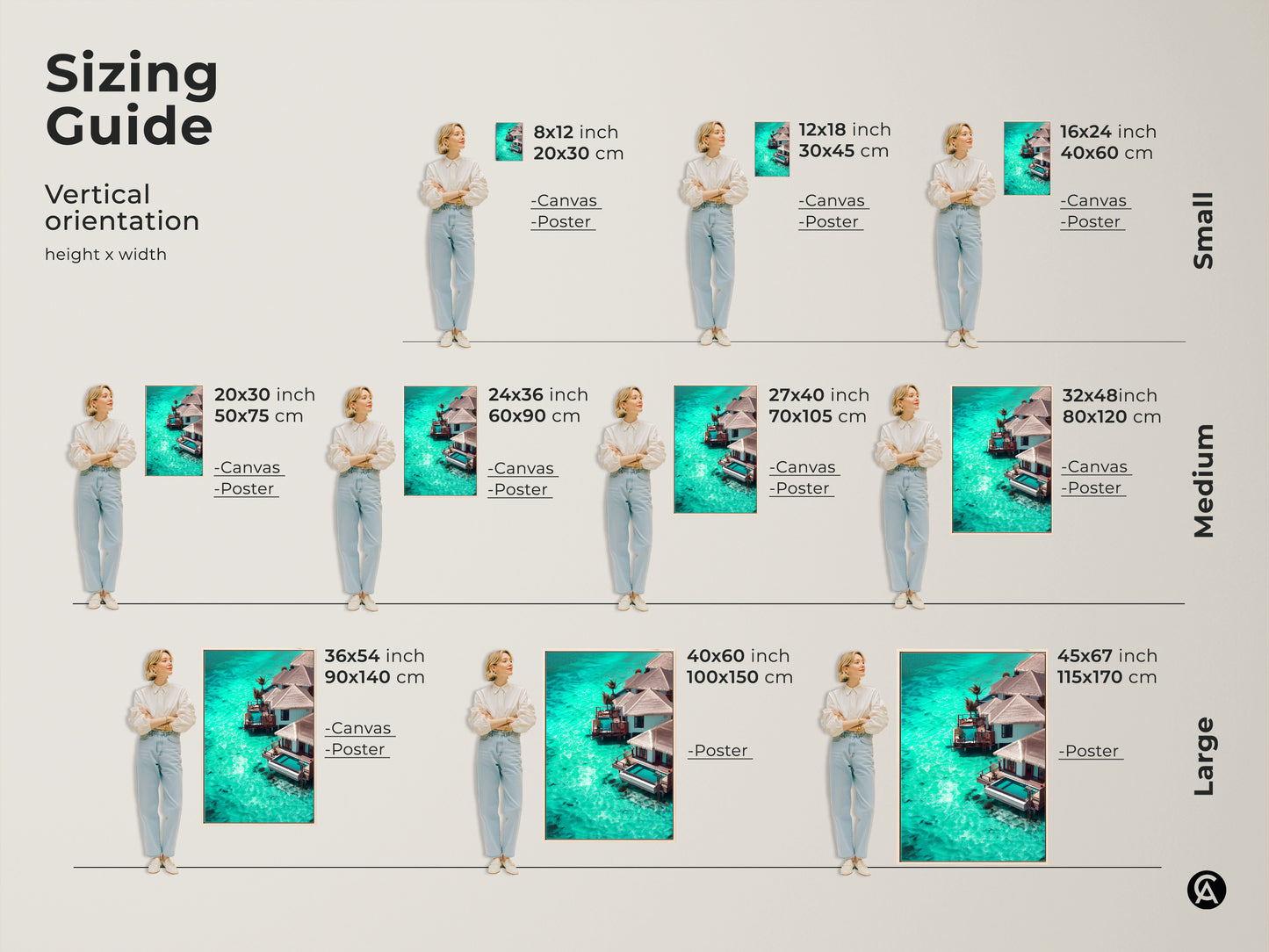 Sizing Guide Vertical orientation. This turquoise ocean bungalow wall artwork is ideal coastal beach house decor. This luxury villa ocean view is vacation vibes wall decor. Add serene ocean view print to your home today. Available in Canvas or Poster print