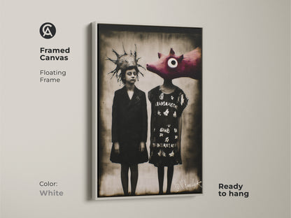 Explore print presentation options for surreal child pig art. Choose from poster prints stretched canvas or framed canvas. Each option enhances the dark academia style. Find the perfect fit for your eclectic home decor. Museum-quality paper and gallery wrap options are available.