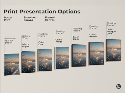 Explore our print presentation options. Choose from poster prints stretched canvas and framed canvas. Each format showcases the crystal piano artwork beautifully. Select the perfect style to match your decor. Find museum-quality paper gallery wraps and floating frames. Enhance your space today.