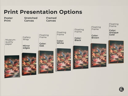 Explore print presentation options like poster prints stretched canvas and framed canvas. The butterfly and water lily artwork is available with gallery wrap mirror edges and floating frames.