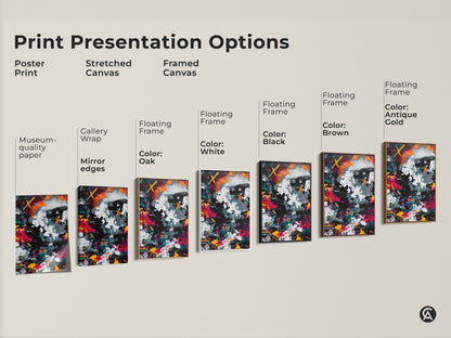 Explore print presentation options for abstract art. Choose from poster prints stretched canvases and framed canvases. Customize your selection with floating frames in colors like black brown and antique gold. Find the perfect piece to complement your home decor style
