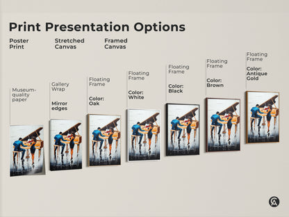 Explore print options for the abstract piano and violin duo artwork. Choose from poster prints stretched canvas or framed canvas. Select a black white oak brown or antique gold frame to match your style.