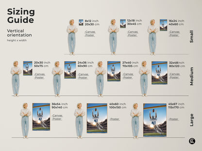 Discover the perfect size with this canvas and poster sizing guide. Visualize how this football catch artwork fits in your space. Available in various sizes for any room.