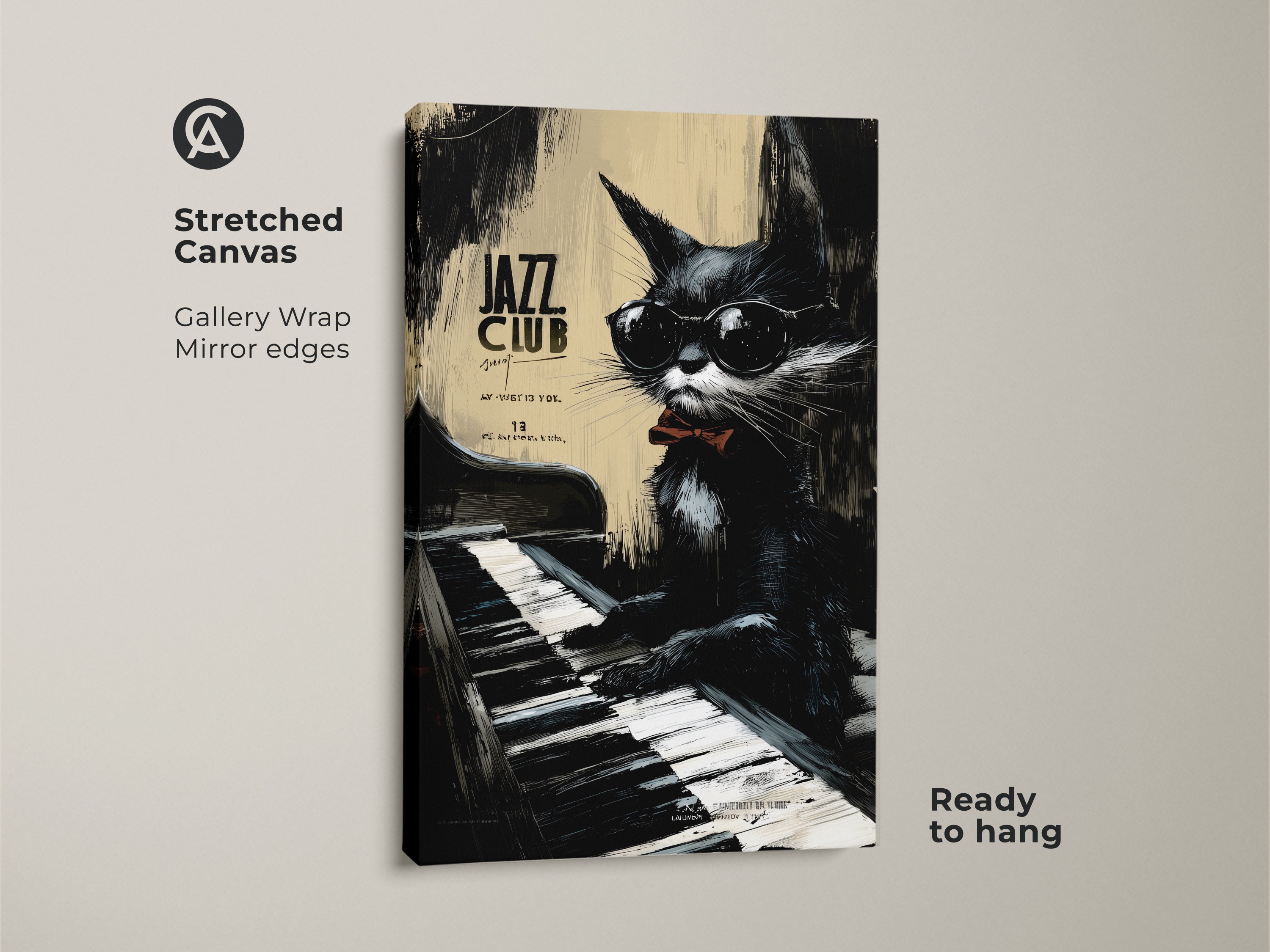 Black Cat Playing Piano Vintage Jazz Club Poster - Retro Art Print
