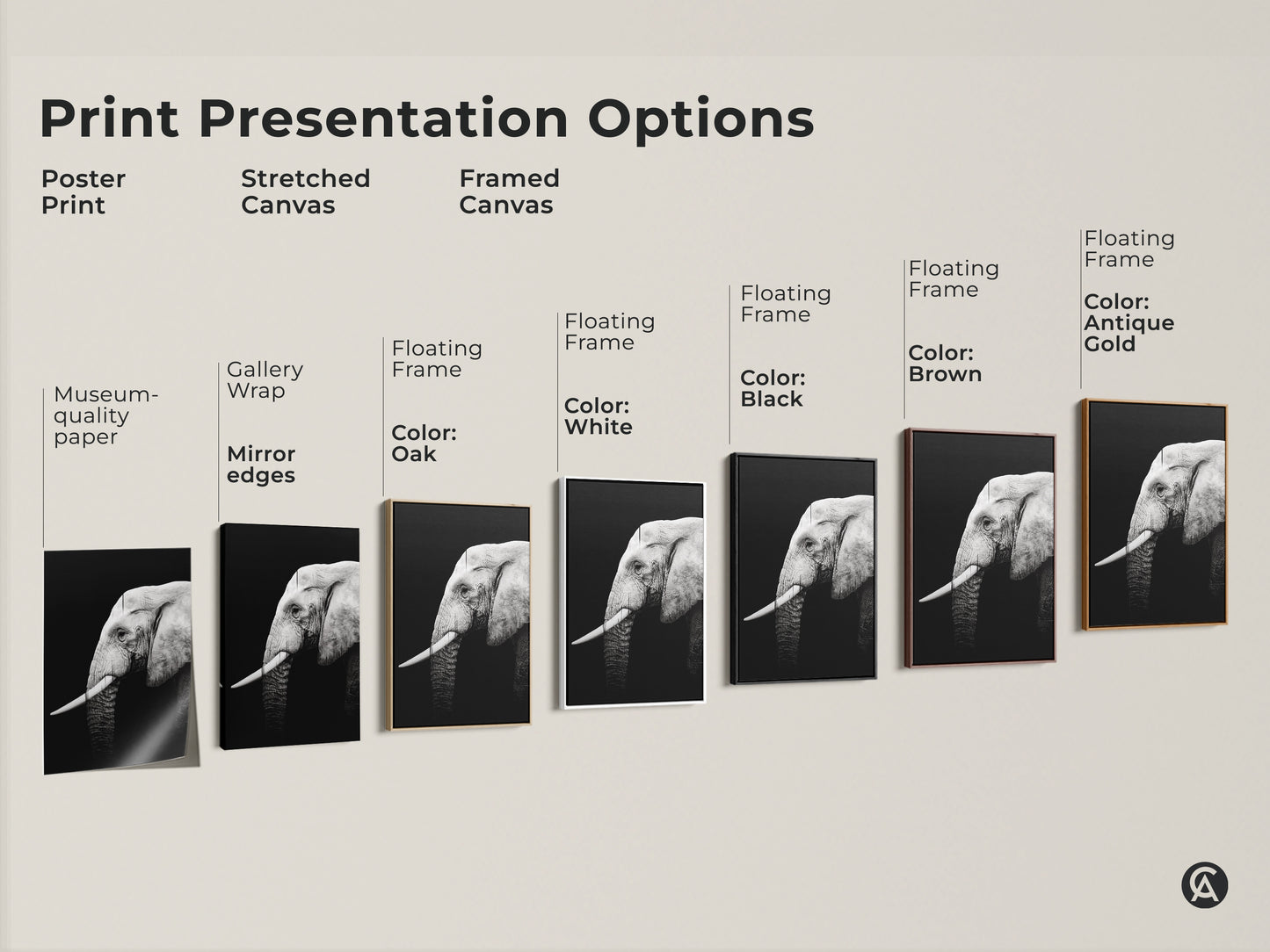 Explore print presentation options. Choose from poster print stretched canvas or framed canvas. Select a floating frame in oak white black brown or antique gold. Find the perfect animal art.
