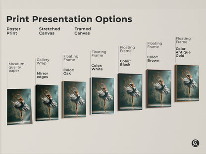 Print presentation options for ballerina artwork. See poster prints stretched canvas and framed canvas options. Choose from black brown white and oak frames. Find the perfect ballerina art for your space.
