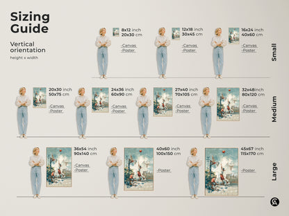 Discover the perfect size for your basketball art print. Our sizing guide shows vertical orientation options. Available as canvas or poster in small medium and large sizes. Find the ideal fit for your space. Transform any room with our artwork