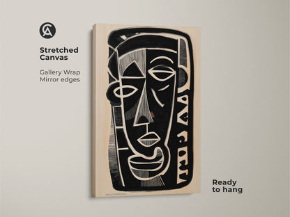 Stretched canvas of a cubist abstract face. This black white beige wall art is ready to hang. It's ideal for adding an eclectic touch to your entryway decor. This modern figurative portrait is printed with mirror edges for a gallery wrap finish.